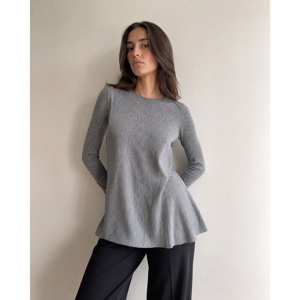 COS 100% Merino Wool Gray Marl Swing Tunic Top Button Back Size Small Minimalist